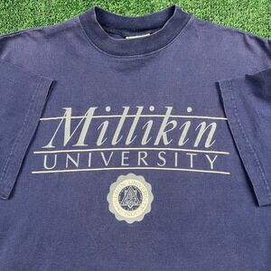 Vintage Gear For Sports Millikin University Cotton T-Shirt Men's L Navy Blue 90s